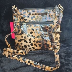 VIETA Fashion Leopard Print Patent Crossbody Bag - Brown & Black